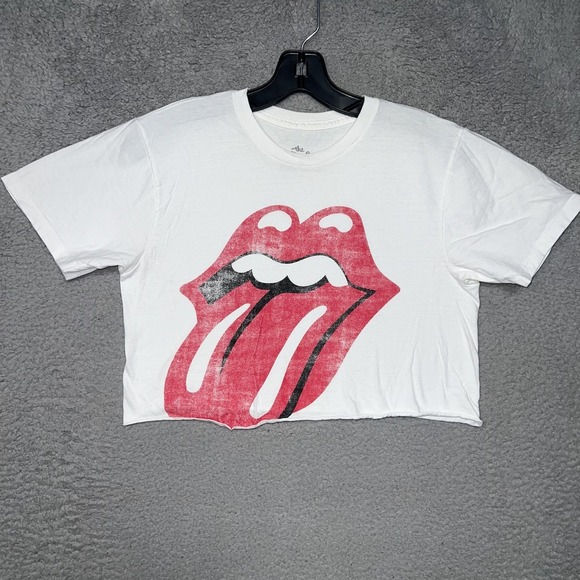 the Rolling Stones Tops - The Rolling Stones Lips and Tongue T Shirt Women's Sz Small White Cropped Tee